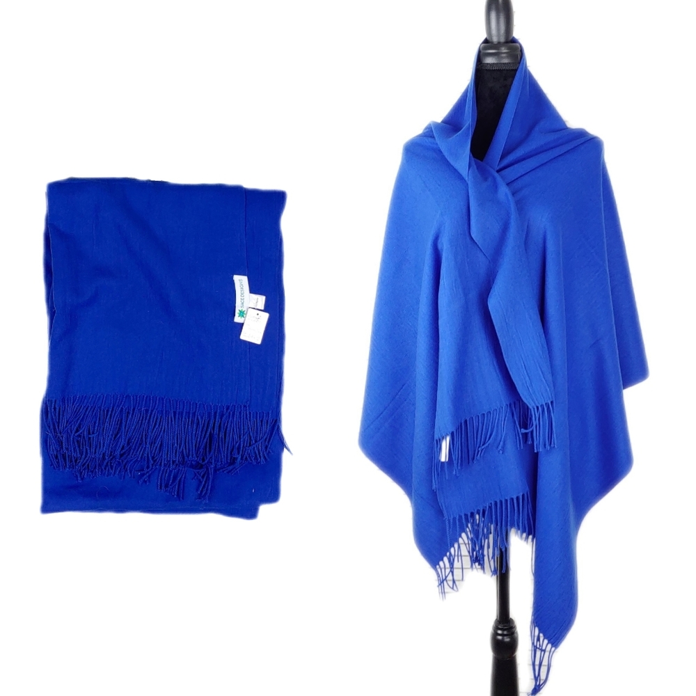 NWT Sage Designs Luxurious Peacock Blue Pasmira Fringe Wrap Scarf
